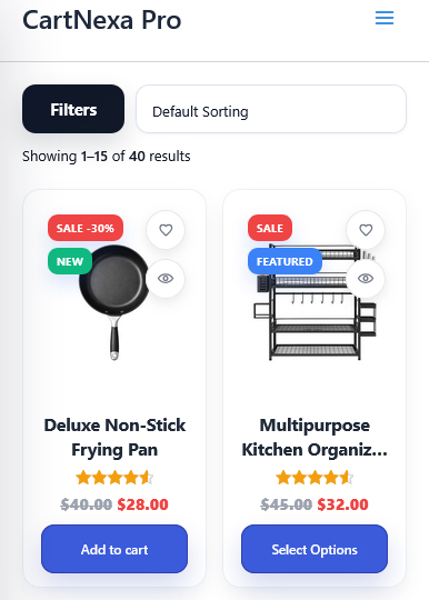 Mobile Product Grid with Filter Drawer